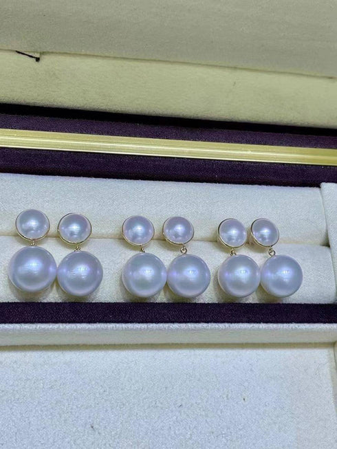11-12 mm Mabe Pearl Drop Pearl Earrings - House Of Pearls